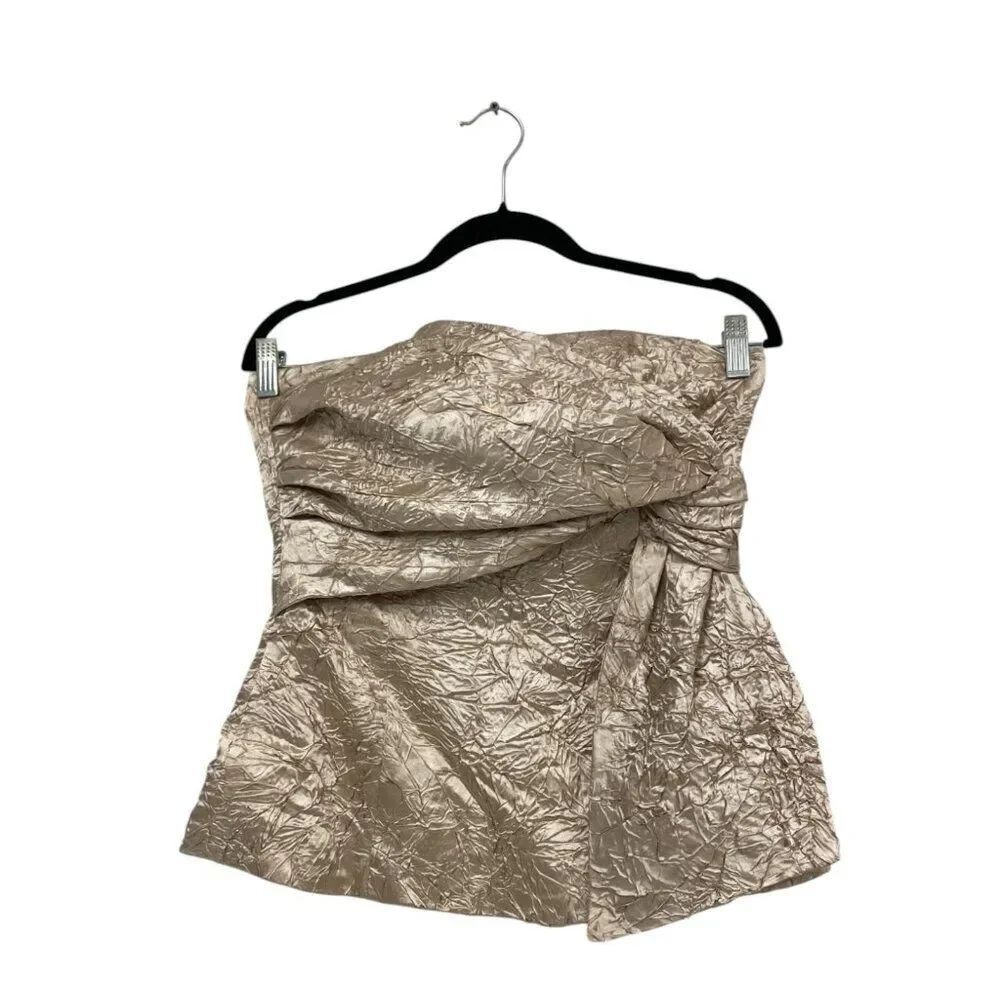 Zara Womens Gold Top Blouse Medium M Wrinkled Satin Effect 3022/900 NWT